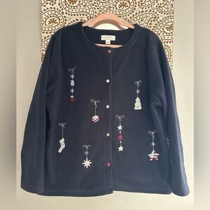 Patriotic Blue Holiday Fleece Embroidered Cardigan